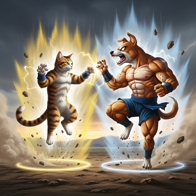 Cat Fighting a Dragon Ball-Like Muscular Dog Cat Fighting a Dragon Ball-Like Muscular Dog