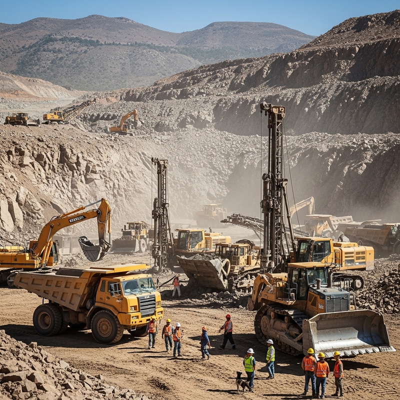 Diverse Workers in Action at Daytime Mining Site Diverse Workers in Action at Daytime Mining Site