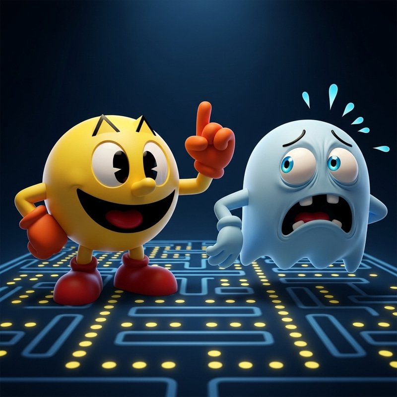 Pacman taunting scared blue ghost | Classic Video Game Scene Pacman taunting scared blue ghost | Classic Video Game Scene