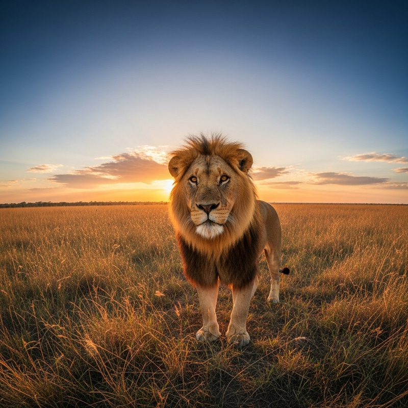Majestic Lion in African Savanna: Wildlife Majesty