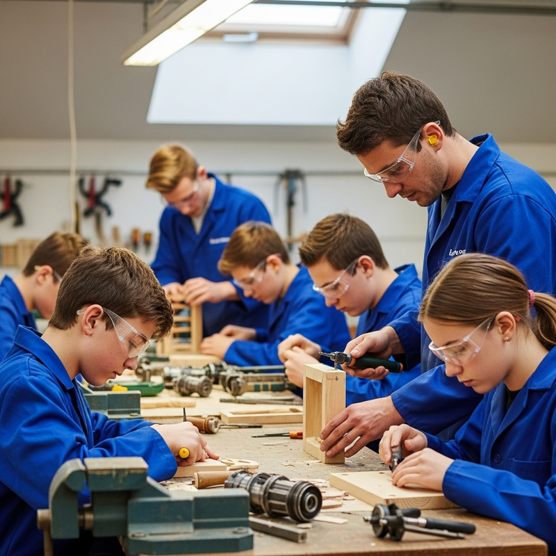Group of 14-Year-Old Apprentice Boys and Girls in Workshop | Learning Skills