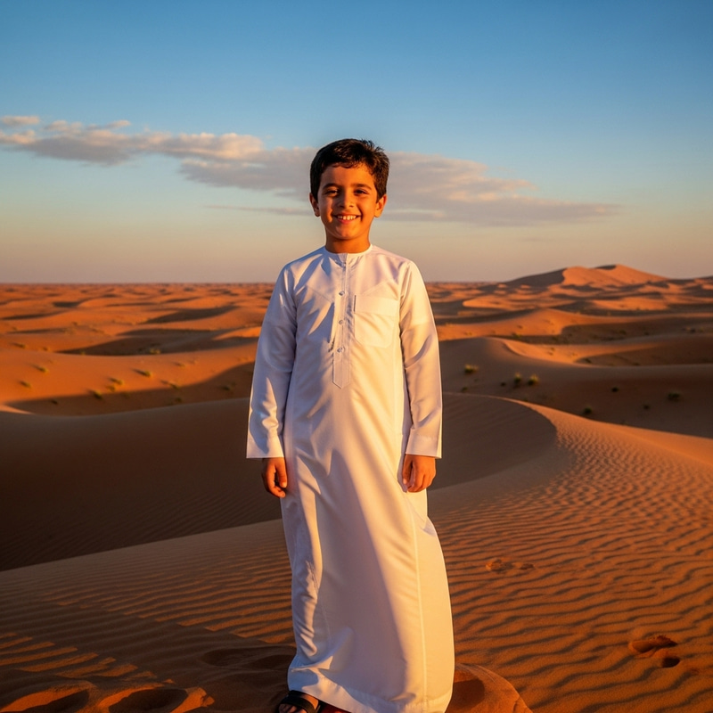 Saudi Boy in Traditional Thobe | Smiling Pose Saudi Boy in Traditional Thobe | Smiling Pose