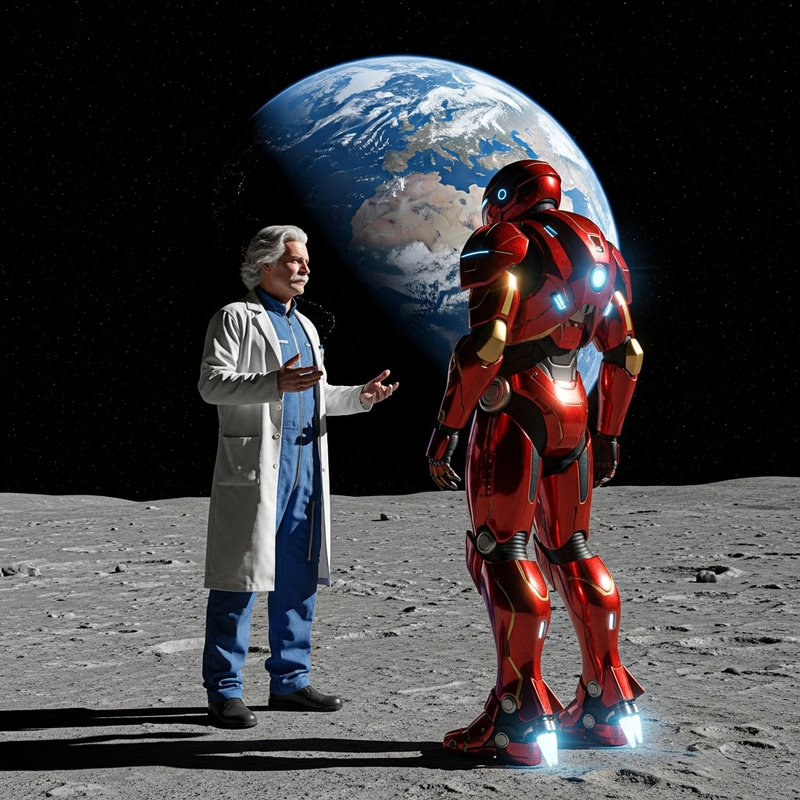 Iron Man Lunar Chat with Einstein: Heroic vs. Scientific Encounter Iron Man Lunar Chat with Einstein: Heroic vs. Scientific Encounter