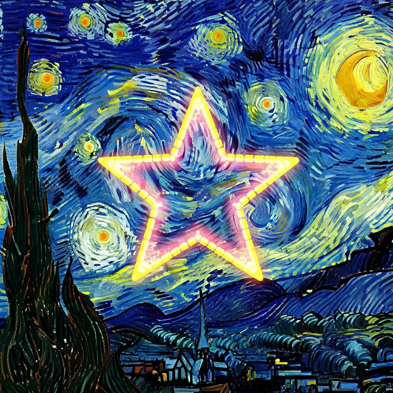 Vibrant EDM Star in a Starry Night Sky Vibrant EDM Star in a Starry Night Sky