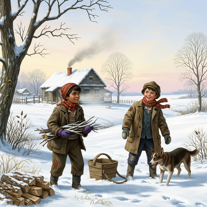 Winter Village Life: Two Young Boys Experience Rural Joy Winter Village Life: Two Young Boys Experience Rural Joy