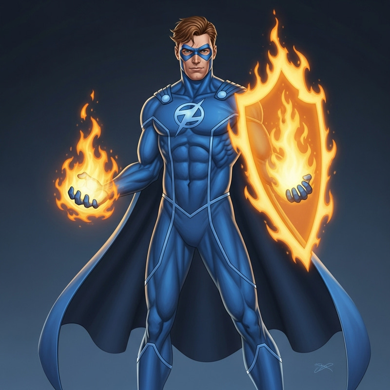 Blue Superhero with Power of Fire Blue Superhero with Power of Fire