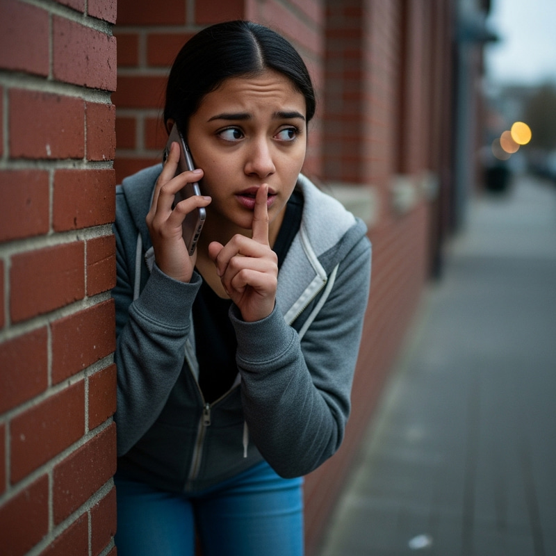 Realistic Young Hispanic Girl's Secretive Phone Call Scene
