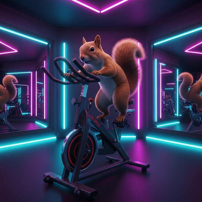 Squirrel Spinning in Gym with Neon Lights | Fitness Scene Squirrel Spinning in Gym with Neon Lights | Fitness Scene
