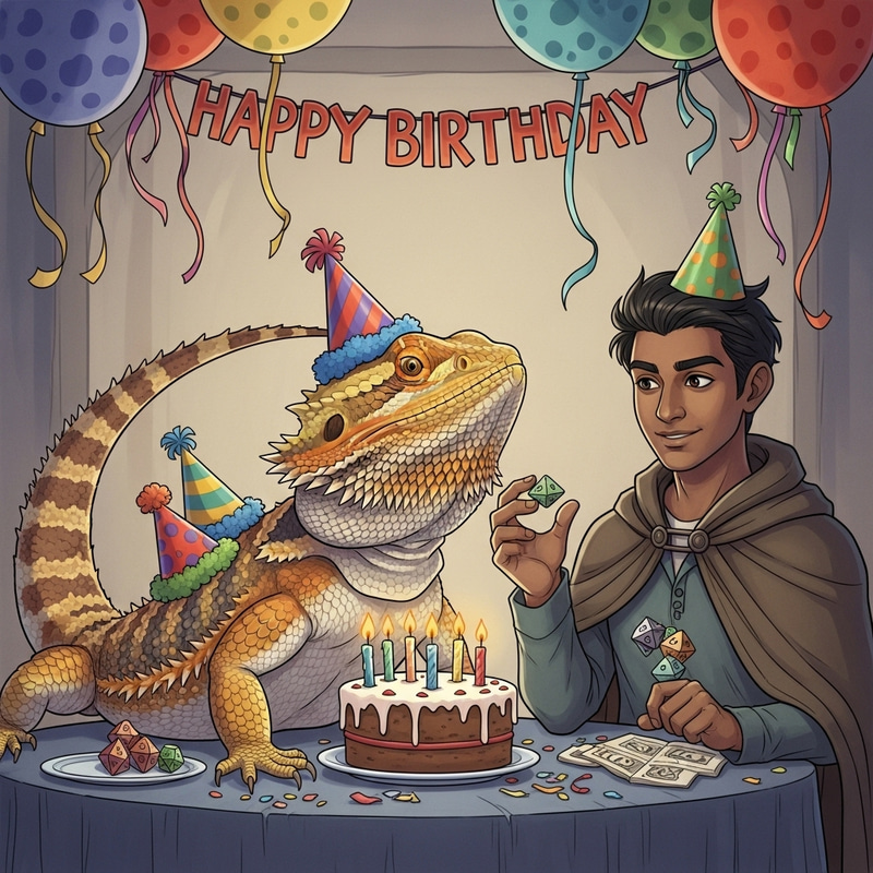 Whimsical Bearded Dragon and Dungeon Master Birthday Celebration Whimsical Bearded Dragon and Dungeon Master Birthday Celebration
