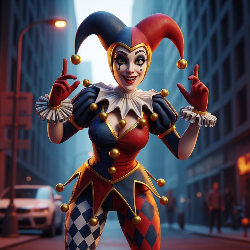 Harley Quinn 3D Rendering: Vibrant Colors & Exaggerated Style