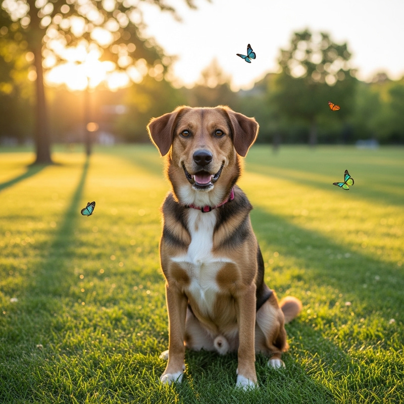 Healthy Medium-Sized Dog in Park - Labrador & Retriever Mix Healthy Medium-Sized Dog in Park - Labrador & Retriever Mix