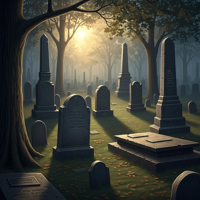 Tranquil Cemetery at Dusk: A Serene Evening Scene Tranquil Cemetery at Dusk: A Serene Evening Scene