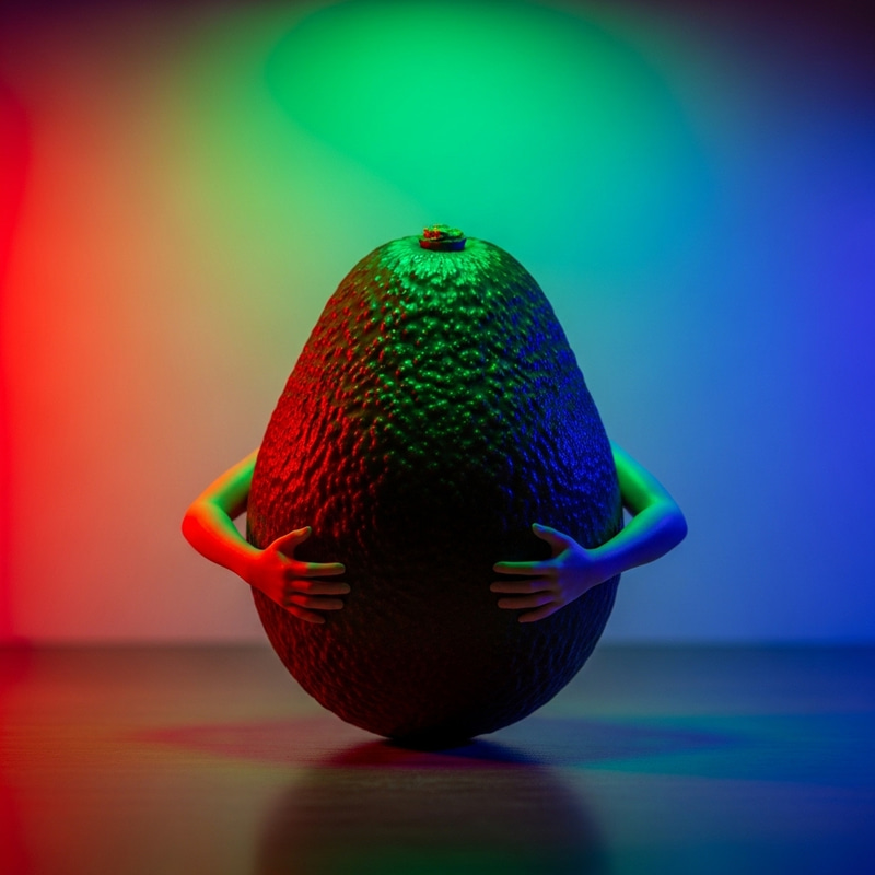 Avocado with Hands Under RGB Lights Avocado with Hands Under RGB Lights