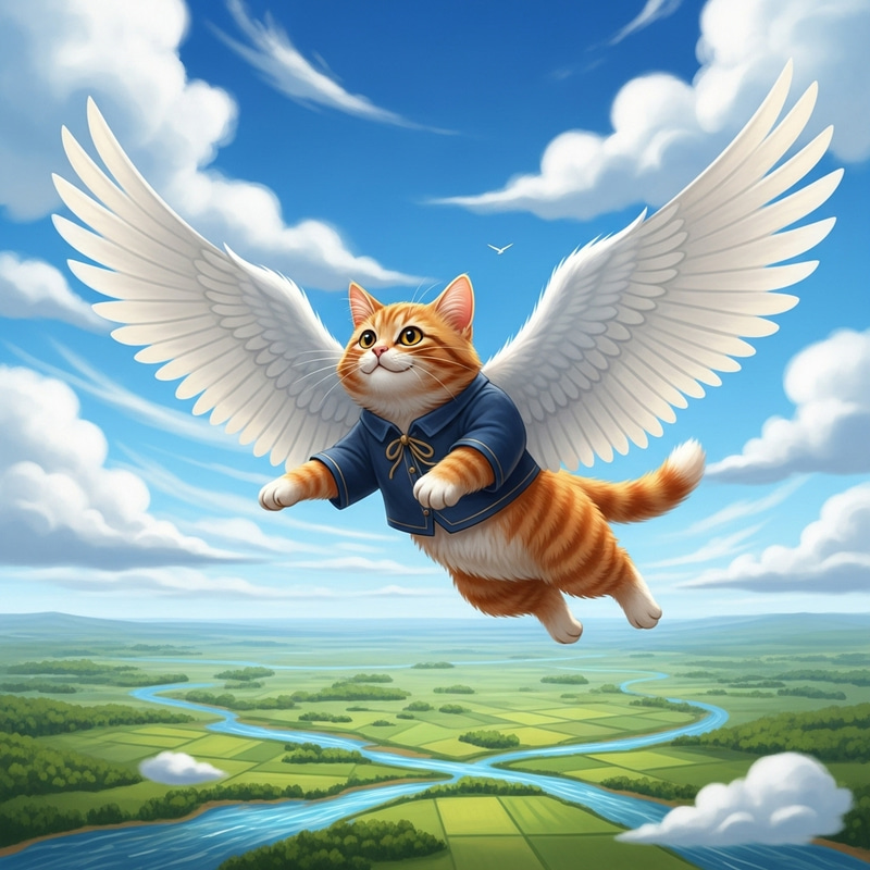 Majestic Winged Cat Soaring in the Sky Majestic Winged Cat Soaring in the Sky