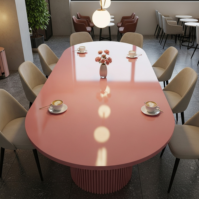 Modern Oval Pink Table for 8 | High-Quality Cafe Furniture