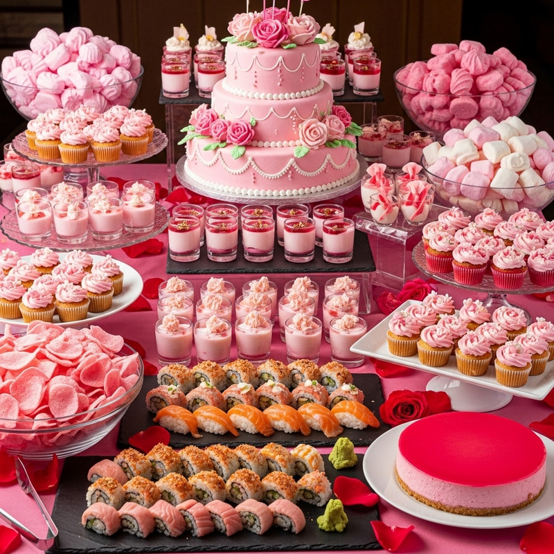 Delicious Pink Buffet Table for Celebrations Delicious Pink Buffet Table for Celebrations