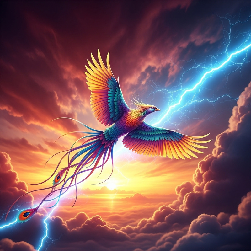Ethereal Sky with Majestic Phoenix in Vibrant Hues