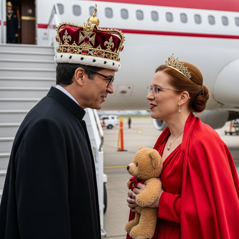 Middle-Aged Royal Figure and Public Figure Share Affectionate Moment at Airport Middle-Aged Royal Figure and Public Figure Share Affectionate Moment at Airport