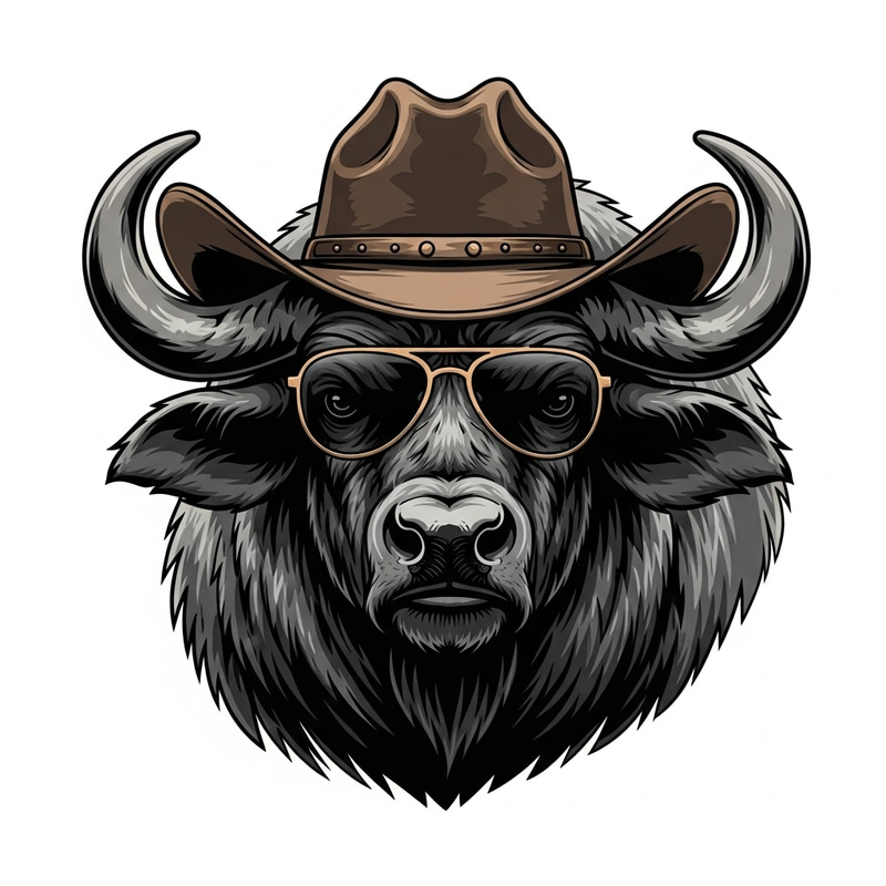 Cool Buffalo in Sunglasses and Cowboy Hat Cool Buffalo in Sunglasses and Cowboy Hat