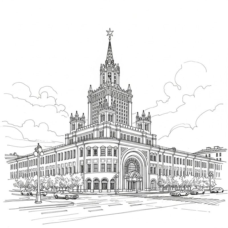 Urban Sketch: Magnificent Gostiny Dvor Building in Moscow Urban Sketch: Magnificent Gostiny Dvor Building in Moscow