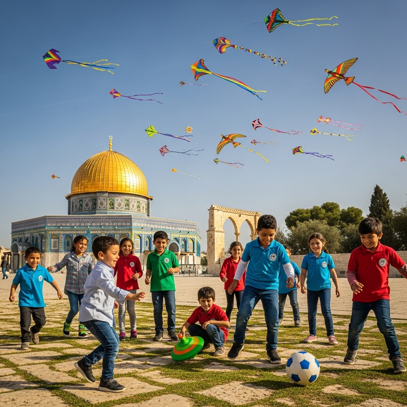 Diverse Children Playing Happily at Masjid Al Aqsa Diverse Children Playing Happily at Masjid Al Aqsa