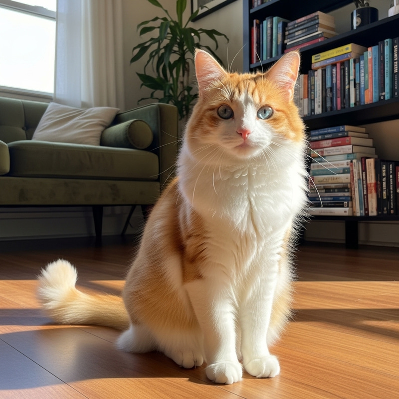 Fluffy Orange and White Cat with Bright Blue Eyes Fluffy Orange and White Cat with Bright Blue Eyes