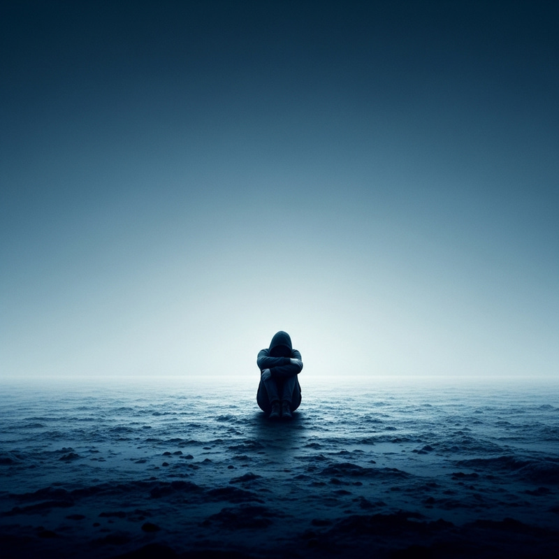 Loneliness: Abstract Emotional Art in Cool Blue Tones