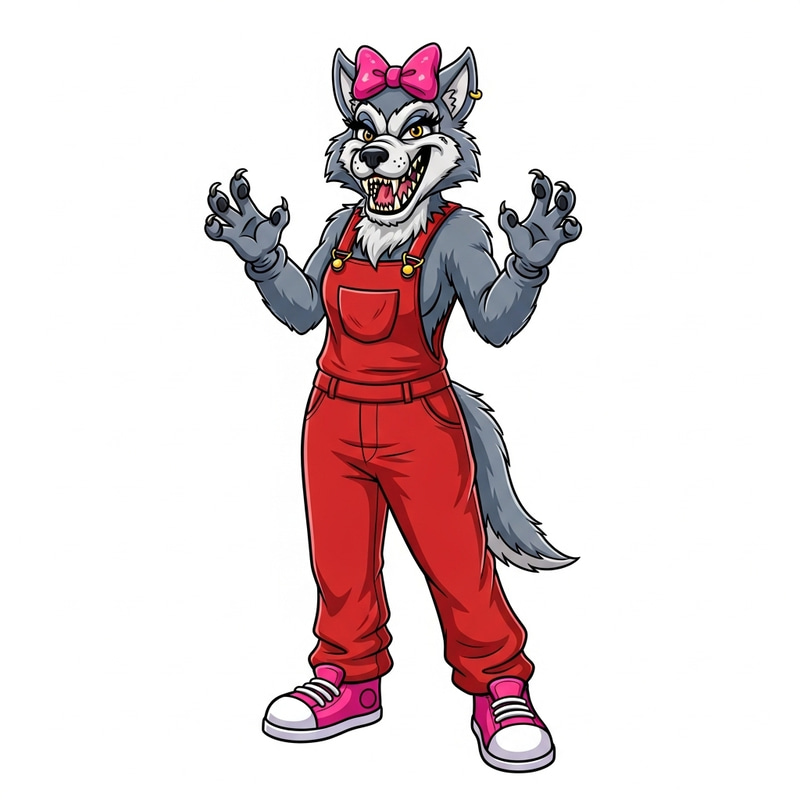 Ferocious Grey Female Werewolf Mascot Costume with Pink Accents Ferocious Grey Female Werewolf Mascot Costume with Pink Accents