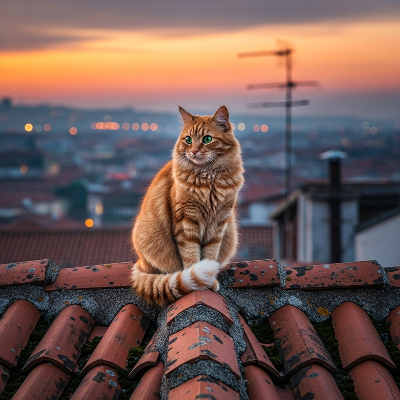 Adorable Cat Sitting on Roof - Cute Feline Perched High