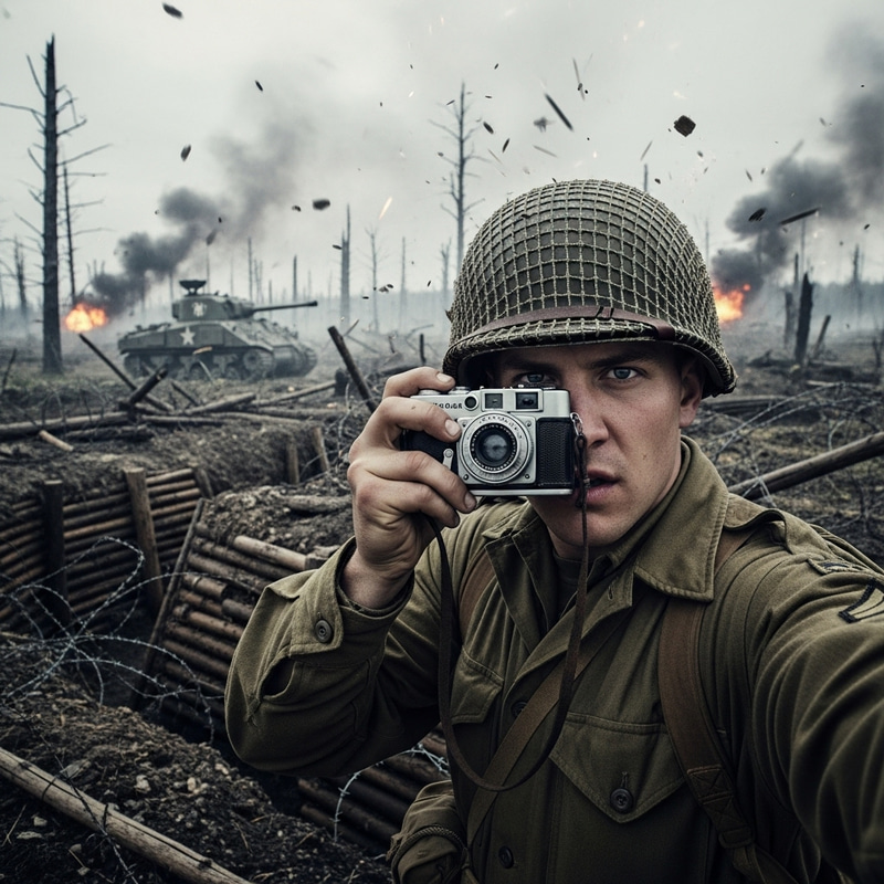 WW2 American Soldier Selfie in Battle | Vintage Capture WW2 American Soldier Selfie in Battle | Vintage Capture