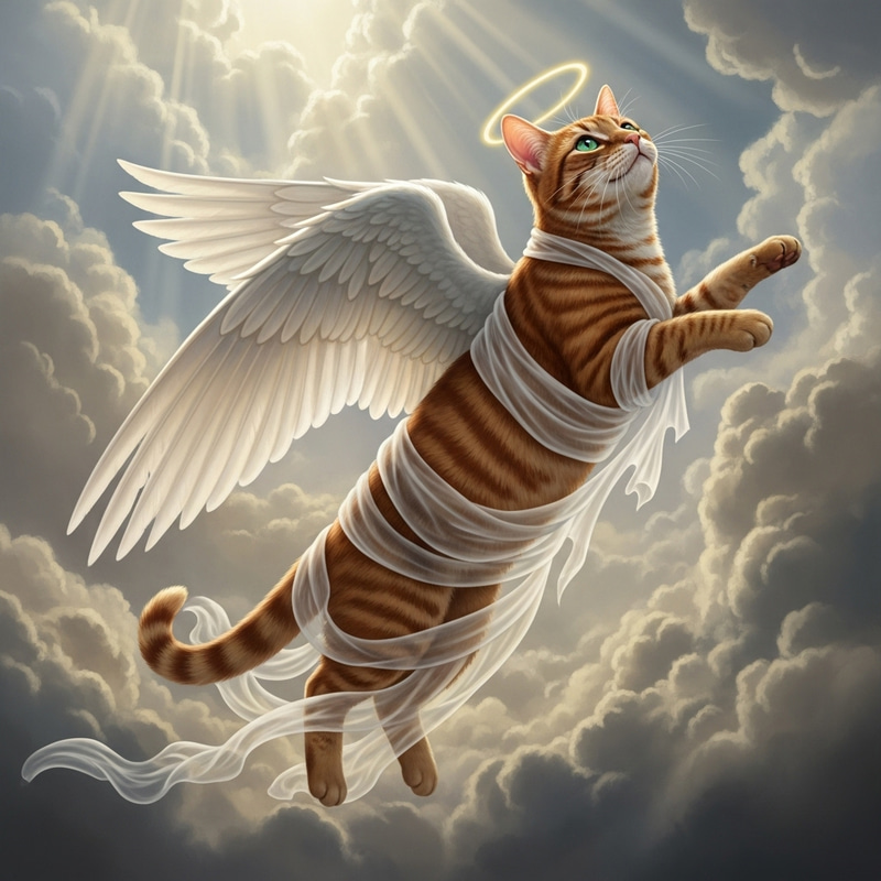 Realistic Red Cat with Angel Wings Ascending to Sainthood