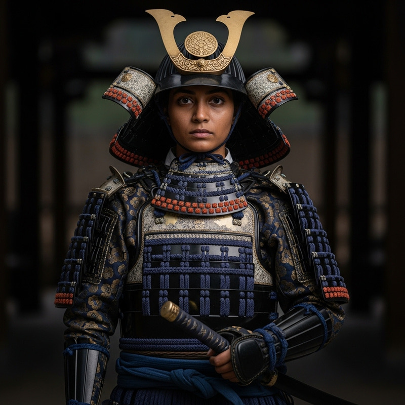 Samurai Armor Girl: A Dignified Warrior's Portrait Samurai Armor Girl: A Dignified Warrior's Portrait