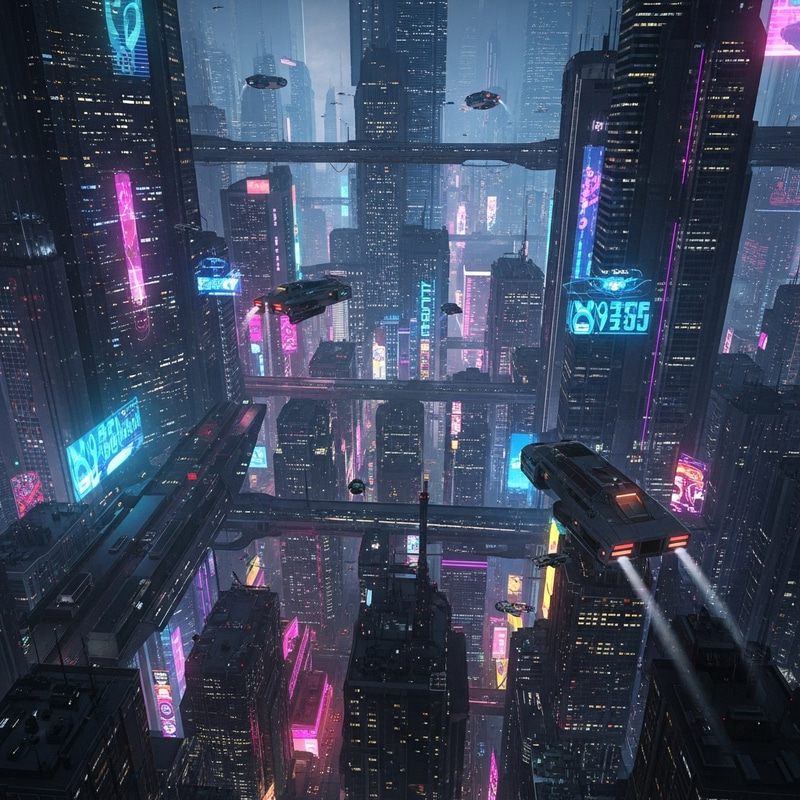 Futuristic Cyberpunk Cityscape: Vibrant Neon Lights & Flying Cars Futuristic Cyberpunk Cityscape: Vibrant Neon Lights & Flying Cars