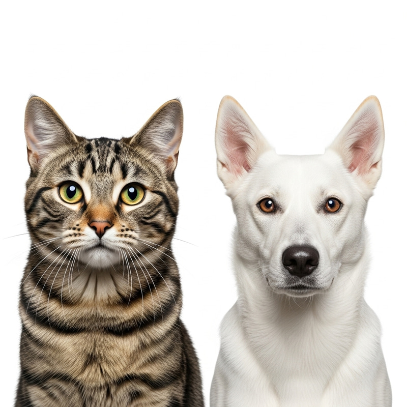 Realistic Cat and White Dog Eye Contact Realistic Cat and White Dog Eye Contact