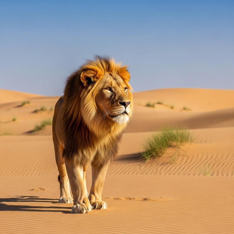 Powerful Lion in Desert | King of the Sandy Realm Powerful Lion in Desert | King of the Sandy Realm