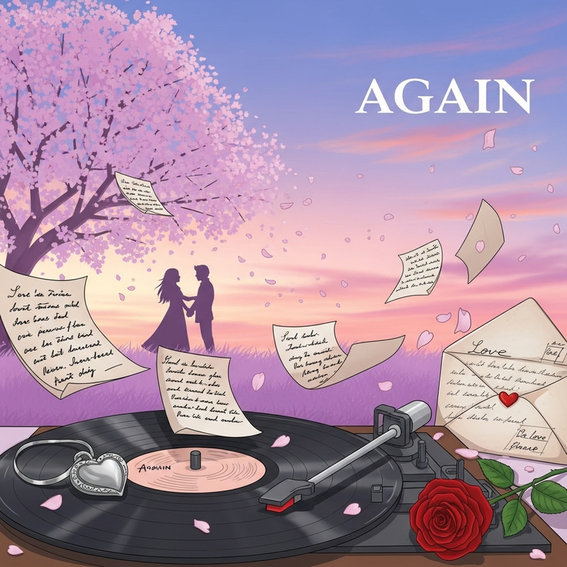 Dreamy Twilight Love Scene for Track 'Again' | Nostalgic Romance Illustration Dreamy Twilight Love Scene for Track 'Again' | Nostalgic Romance Illustration