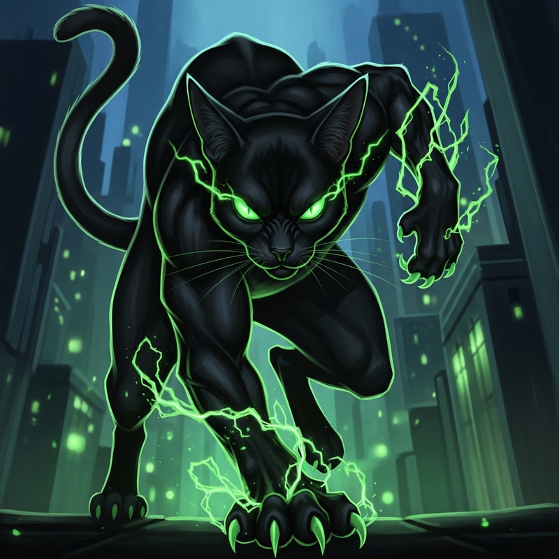 Dynamic Black Cat Superhero Pose | Dynamic Green Eyes Dynamic Black Cat Superhero Pose | Dynamic Green Eyes