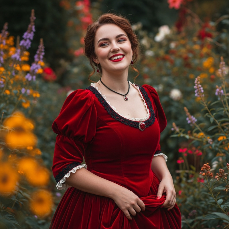 Photorealistic Portrait: Curvy Victorian Woman in Red Velvet Dress Photorealistic Portrait: Curvy Victorian Woman in Red Velvet Dress