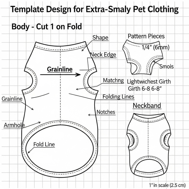 Realistic Printable Template Design for Pet Clothes | XS Size