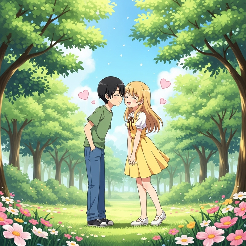 Sweet Kiss in Sunlit Park | Young Couple's Moment Sweet Kiss in Sunlit Park | Young Couple's Moment