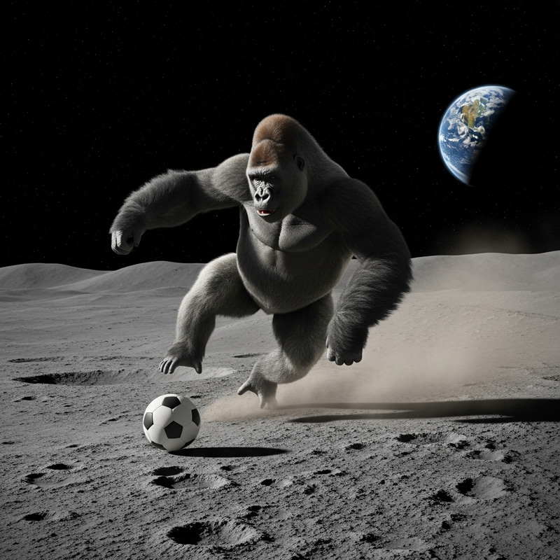 Gorilla Playing Soccer on Moon - Unique Sports Scene Gorilla Playing Soccer on Moon - Unique Sports Scene