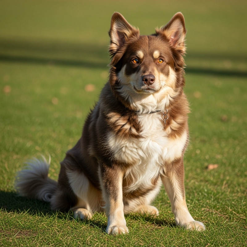 Furry Dog Sitting on Grassy Plot - A Joyful and Colorful Companion Furry Dog Sitting on Grassy Plot - A Joyful and Colorful Companion