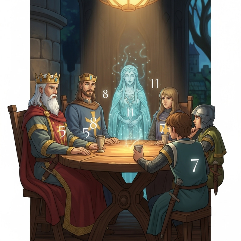 Arthurian Legends Scene: King Arthur's Round Table with Iconic Characters