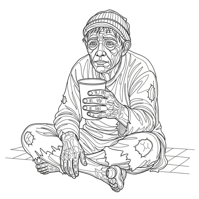 3D One-Line Art of Beggar