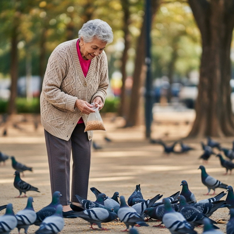 Anna's Joyful Moments Feeding Pigeons in the Park Anna's Joyful Moments Feeding Pigeons in the Park