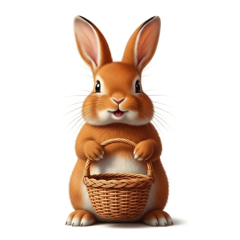 Happy Red Rabbit Holding a Basket Happy Red Rabbit Holding a Basket