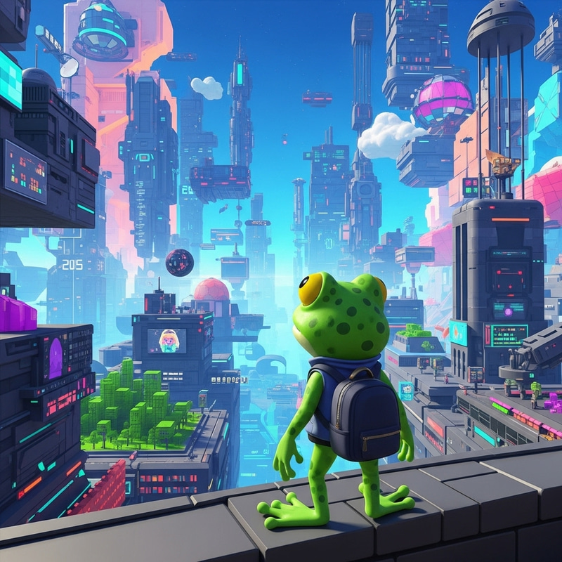Explore a Vibrant Virtual Metaverse with a Cartoon Frog Explore a Vibrant Virtual Metaverse with a Cartoon Frog