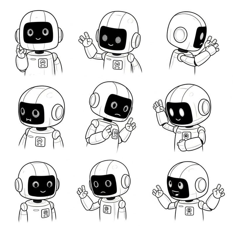 Adorable Robot Character: Versatile Poses & Expressions Adorable Robot Character: Versatile Poses & Expressions