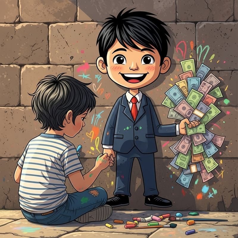 Young Armenian Boy Draws Picture as Wealthy Businessman