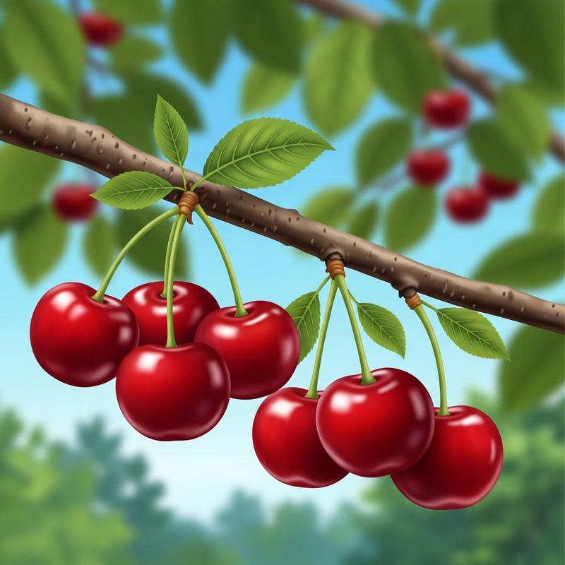 Beautiful Cherry Fruits on Branch Landscape Illustration Beautiful Cherry Fruits on Branch Landscape Illustration